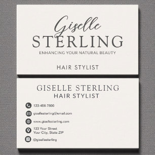 Elegant Hair Stylist Neutraal Beige Script Visitekaartje