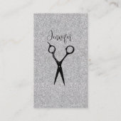 Elegant Hair Stylist's Scissors on Silver Glitter Visitekaartje (Voorkant)
