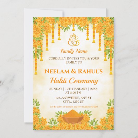 Elegant Haldi Ceremony Invitation Kaart (Voorkant)