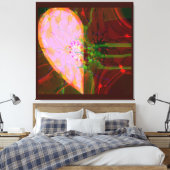 Elegant Half Hart Abstract Art Roze Groen Rood Canvas Afdruk (Insitu (Slaapkamer))