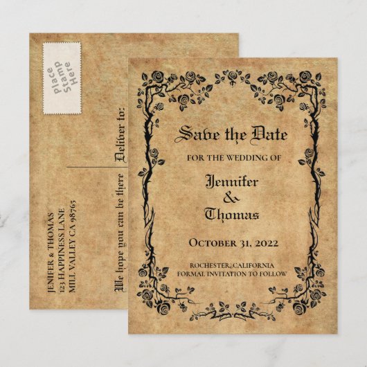 Elegant halloween bruiloft, behalve het date brief aankondigingskaart (Voorkant / Achterkant)