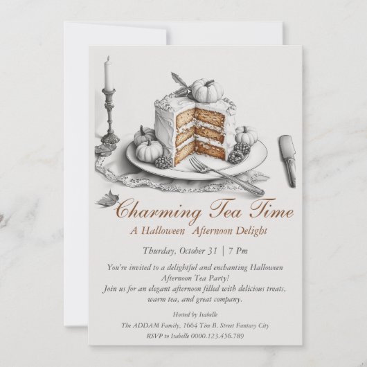 Elegant Halloween Tea Party Invitation Kaart (Voorkant)