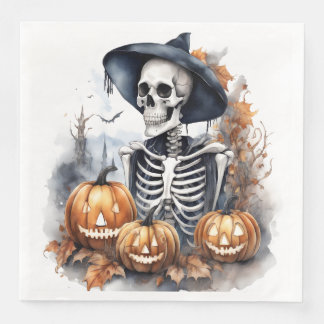 Elegant Halloween Waterverf Skelet Servet