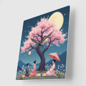 Elegant Hanami Cherry Blossom Wall Clock Vierkante Klok (Hoek)