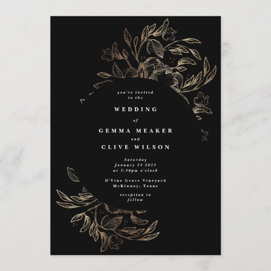 Elegant Hand Drawn Botanical Wedding Kaart (Voorkant)