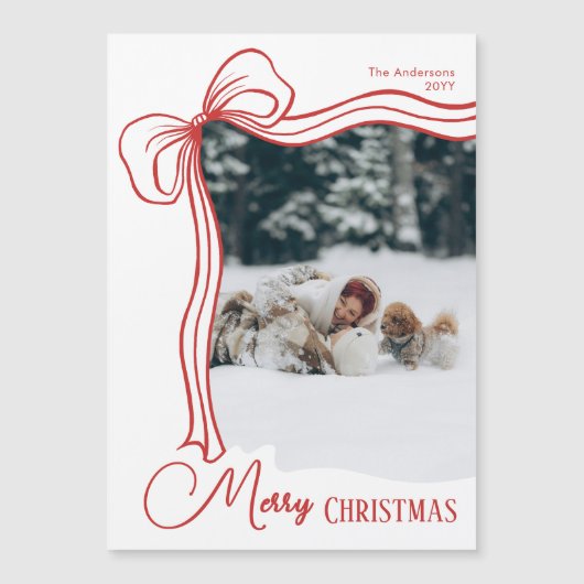 Elegant Hand Drawn Bow Christmas Magnetic Card (Voorkant)