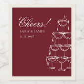 Elegant Hand drawn Burgundy Old Money Wedding Wijn Etiket (Enkel label)