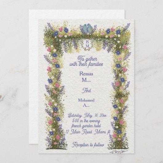 Elegant Hand-Drawn Floral Wedding Invitation  (Devant / Derrière)