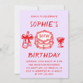 Elegant Hand Drawn Red Cake 30th Birthday Kaart (Voorkant)