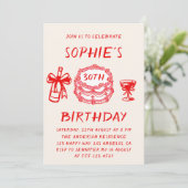 Elegant Hand Drawn Red Cake 30th Birthday Kaart (Staand voorkant)