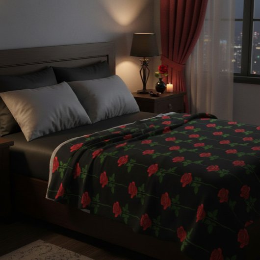 Elegant Hand-Drawn Rose Throw Blanket Fleece Deken