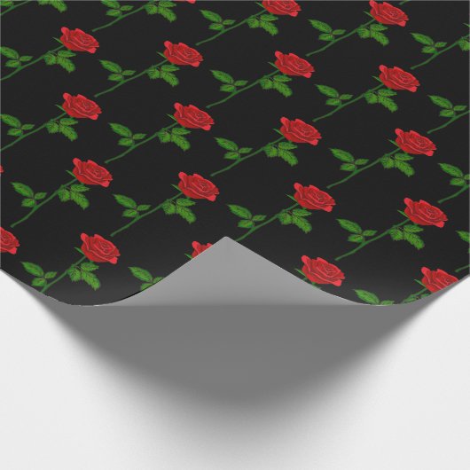 Elegant Hand-Drawn Rose Wrapping Paper on Black Cadeaupapier (Hoek)