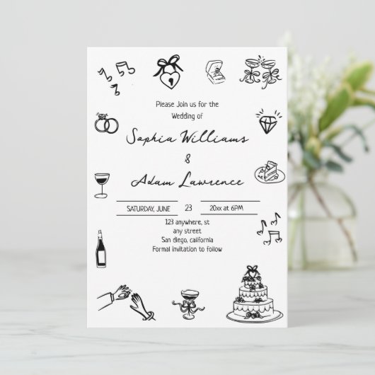 Elegant Hand Drawn Wedding Invitation (Debout devant)