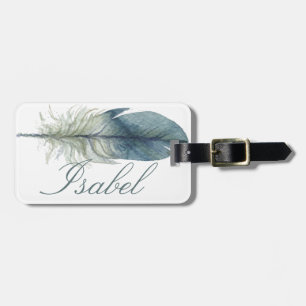 Elegant hand getrokken blauwe grijze waterverf vee bagagelabel