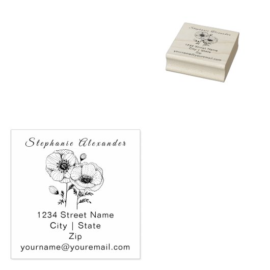 Elegant hand getrokken papavers, aangepast rubbers 	rubberstempel (Gestempeld)