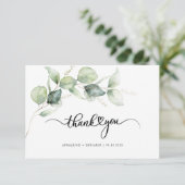 Elegant Hand-Lettered Eucalyptus Greenery Wedding Bedankkaart (Staand voorkant)