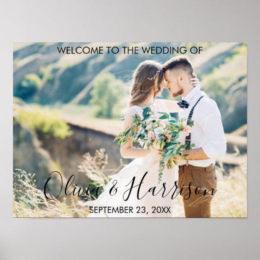 Elegant Hand Lettered Script Custom Photo Wedding Poster (Voorkant)