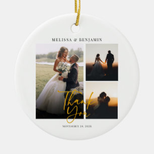 Elegant hand-Lettered Wedding Foto Hartelijk dank Keramisch Ornament