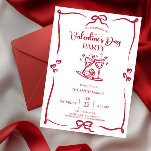 Elegant handdrawn Valentine's day party Invitation Kaart