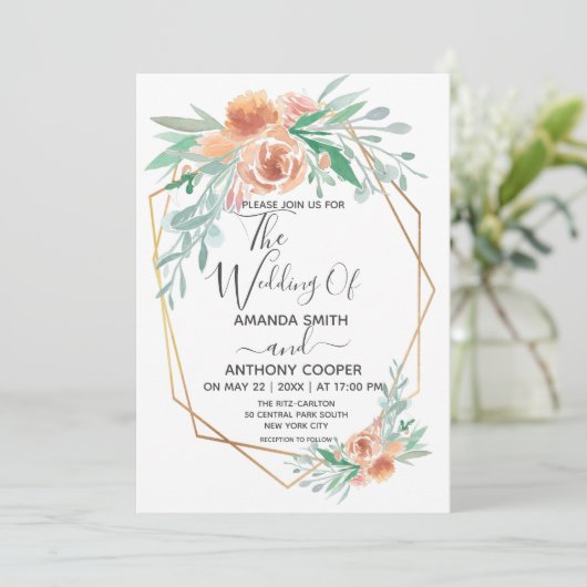 Elegant handgemaakte waterverf bloemuitnodiging kaart (Staand voorkant)