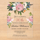 Elegant handgeschilderd Bloemen 70ste Verjaardag P Acryl Uitnodigingen (Voorkant)