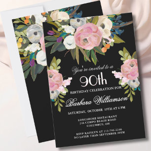 Elegant handgeschilderd Bloemen 90ste verjaardagsf Kaart