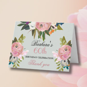 Elegant handgeschilderd bloemmotief 60ste verjaard bedankkaart