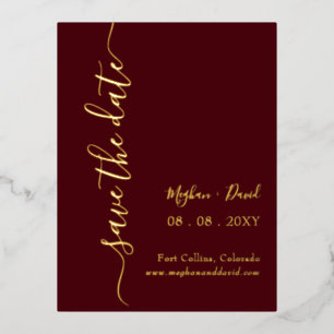 Elegant Handgeschreven Bourgundy slaat de datum op Folie Uitnodiging Briefkaart