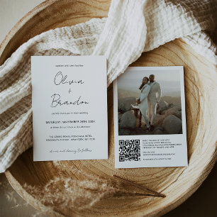 Elegant handgeschreven QR Code Lijst Foto bruiloft Kaart