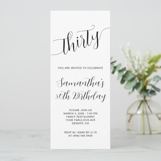 Elegant handgeschreven script 30e verjaardag kaart (Staand voorkant)