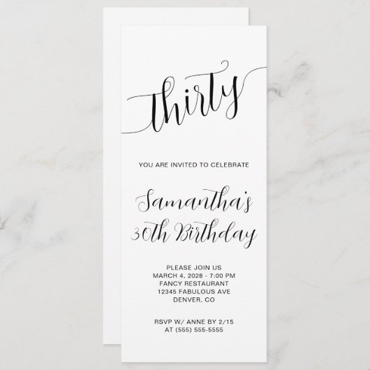 Elegant handgeschreven script 30e verjaardag kaart (Voorkant / Achterkant)