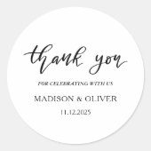 Elegant handgeschreven script Bedankt bruiloft Ronde Sticker (Voorkant)
