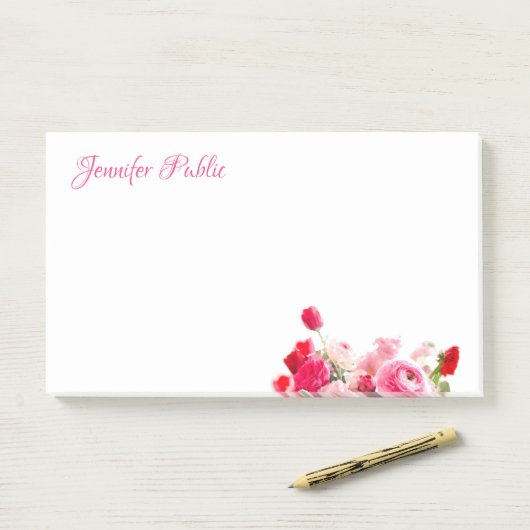 Elegant Handgeschreven Script Waterverf Rozen Flor Post-it® Notes (Op bureau)