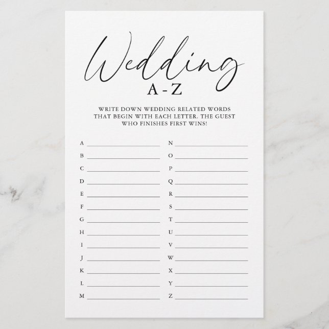 Elegant Handgeschreven Script Wedding A-Z Game (Voorkant)