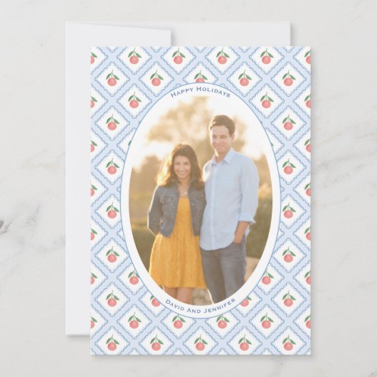 Elegant Handpainted Citrus Pattern Oval Photo Feestdagenkaart (Voorkant)