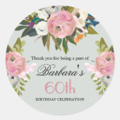 Elegant Handpainted Floral 60th Birthday Welcome Ronde Sticker (Voorkant)