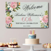 Elegant Handpainted Floral 60th Birthday Welcome  Spandoek