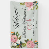 Elegant Handpainted Floral 60th Birthday Welcome  Spandoek (Verticaal)