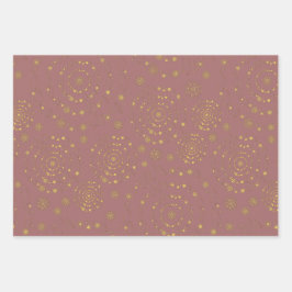 Elegant Handrawn Pattern Gold Marsala Inpakpapier Vel