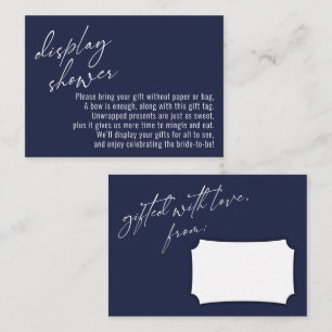 Elegant handschrift display shower donkerblauw informatiekaartje