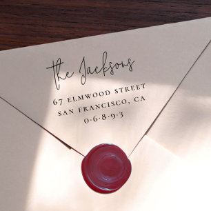 Elegant handschrift familienaam & serieus adres 	rubberstempel