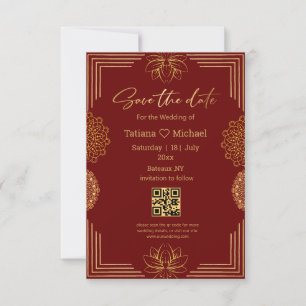 elegant handschrift indian red gold geometric save the date
