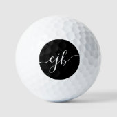 Elegant Handschrift Script Wit op Zwarte Monogram Golfballen (Voorkant)