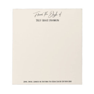 Elegant handschrift "Vanuit het bureau van" crème Notitieblok