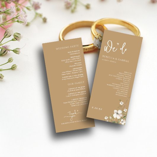 Elegant handschrift Waterverf Bloemen bruiloft Programma