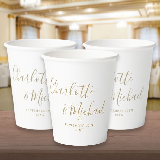 Elegant Handtekening Script Gouden Bruiloft Papieren Bekers