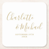 Elegant Handtekening Script Gouden Bruiloft Vierkante Kartonnen Onderzetter (Voorkant)