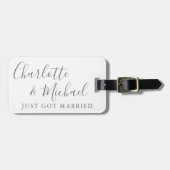 Elegant handtekening script net getrouwd bagagelabel (Voorkant horizontaal)