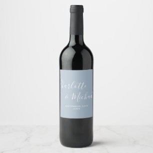 Elegant handtekening script stoffig blauwe trouw wijn etiket