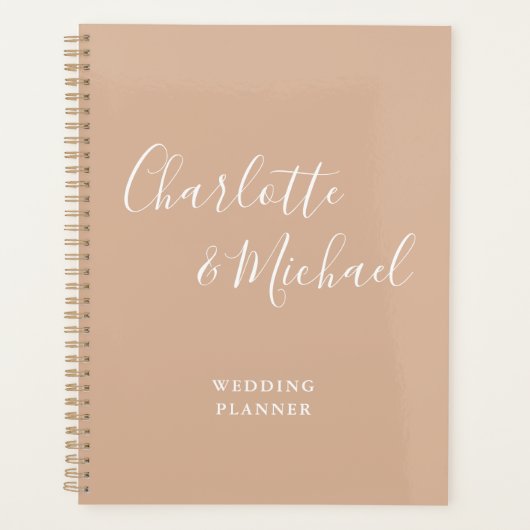 Elegant Handtekening Script Tan Taupe Bruiloft Planner (Voorkant)